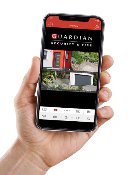 Hand with blank smart phone isolated on white Guardian CCTV smart app